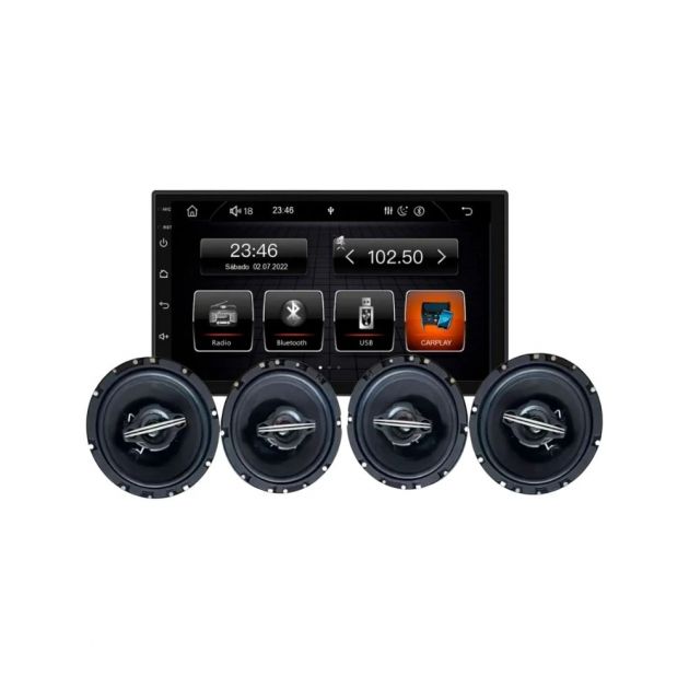 Kit Smart Line Roadstar RS-765BR Multimidia 7" 2 DIN + 4 Alto Falantes de 6,5"