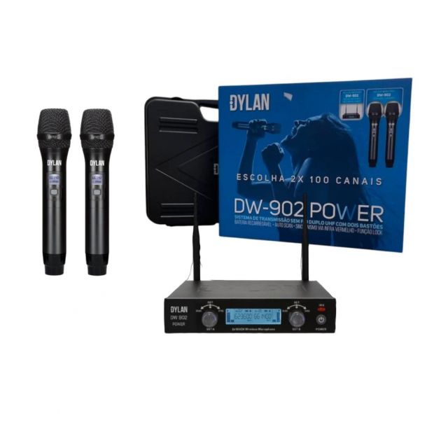 Microfone Dylan DW-902 POWER Sem Fio UHF c/2 Bastões