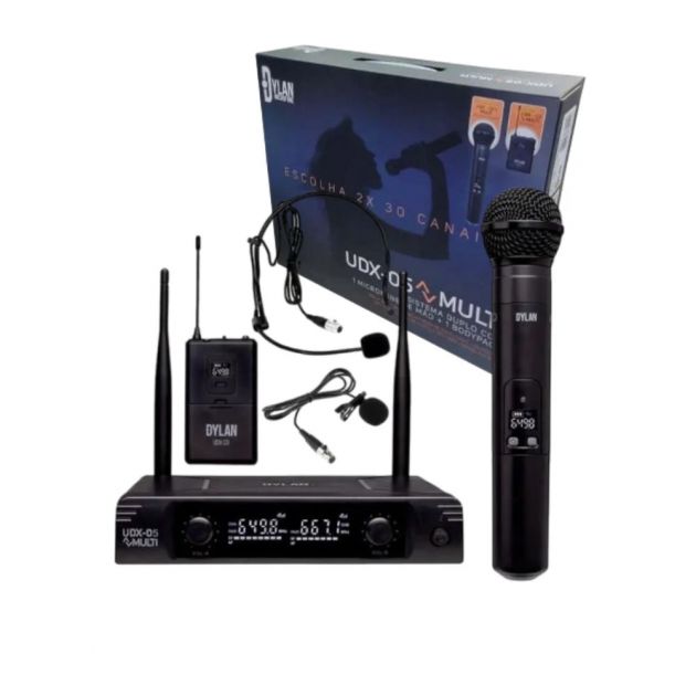 Microfone Dylan UDX-05 Sem Fio com 1 Bastão Headset Lapela